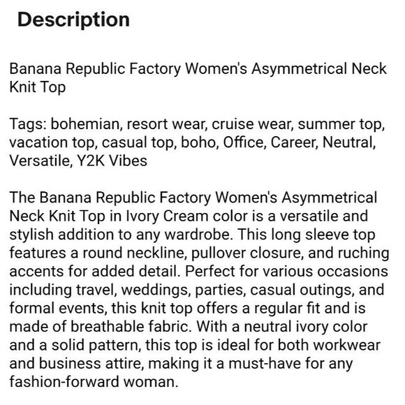 Banana Republic Factory Women's Asymmetrical Neck Knit Top  Size L  Ivory Cream - Picture 7 of 8